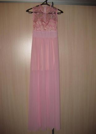 Супер шикарное платье - сарафан длинный нежно розовый км0702 с куржевом1 фото