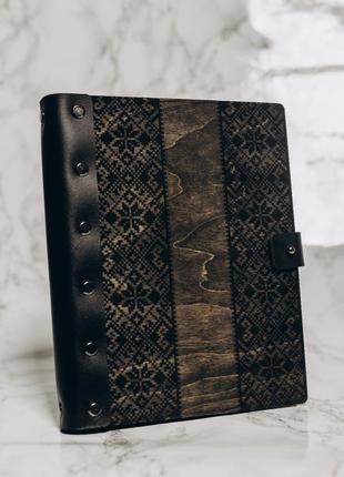 Деревянный блокнот mr. craft "украинская вышиванка" a5 210x170 мм 100 листов с кожаным переплетом