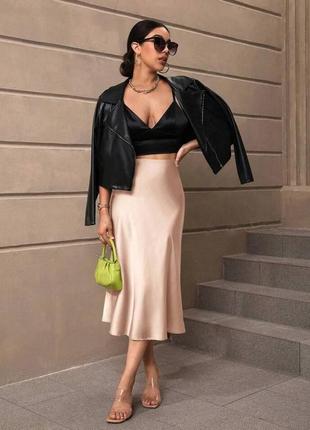 Женская трендовая юбка миди макси шелковая идеальная базовая шелк8 фото