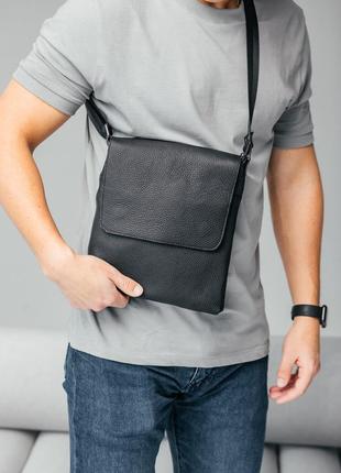 Мужская барсетка с клапаном, черная сумка через плечо из натуральной кожи, классический мессенджер1 фото