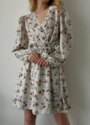 Платье мини на запах с поясом софт принт летняя лёгкая1 фото