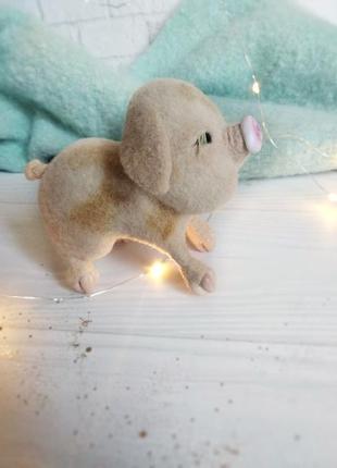 Рождественская свинка - милый подарок ручной работы, валяная хрюшка хендмейд6 фото