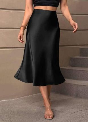 Жіноча трендова спідниця на весну літо довжини міді максі шовкова якісна шовк базова стильна10 фото
