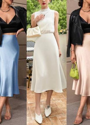 Женская трендовая юбка на весну лето длины миди макси шелковая качественная шелк базовая стильная