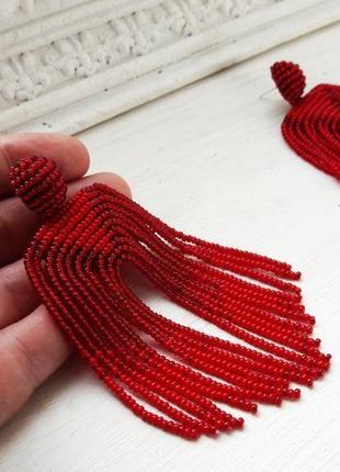 Червоні сережки-китиці, красные серьги-кисти, серьги-водопады5 фото