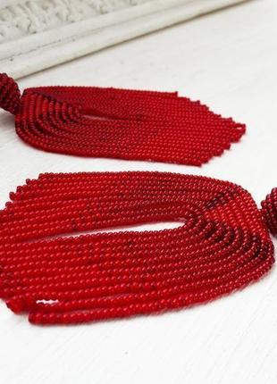 Червоні сережки-китиці, красные серьги-кисти, серьги-водопады4 фото