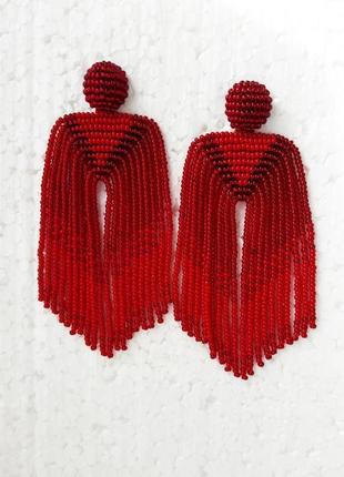 Червоні сережки-китиці, красные серьги-кисти, серьги-водопады3 фото