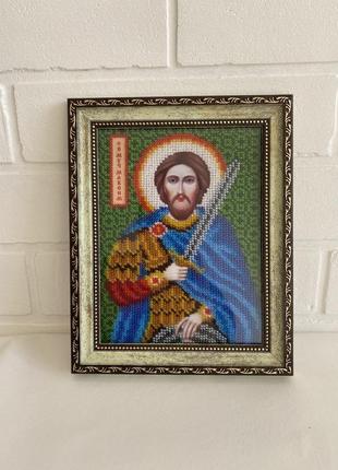 Вышитая картина (икона) «святой мученик максим»2 фото