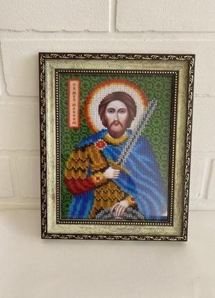 Вышитая картина (икона) «святой мученик максим»1 фото
