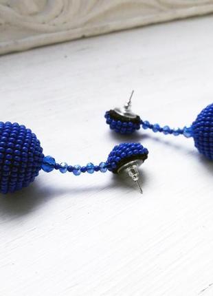 Бісерні сережки кульки зі скляними намистинами, бисерные серьги-шарики4 фото