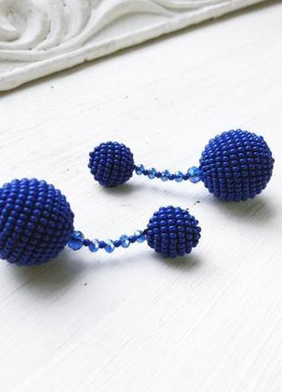 Бісерні сережки кульки зі скляними намистинами, бисерные серьги-шарики2 фото