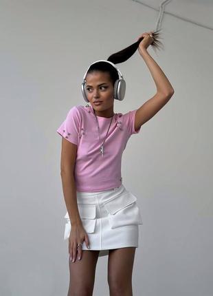 Стильная женская мини юбка с накладными карманами6 фото