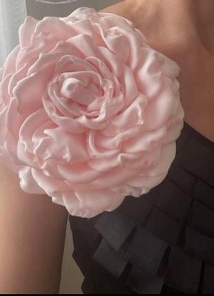 Брошка троянда з шовку ніжно рожевого кольору(розмір на вибір)2 фото