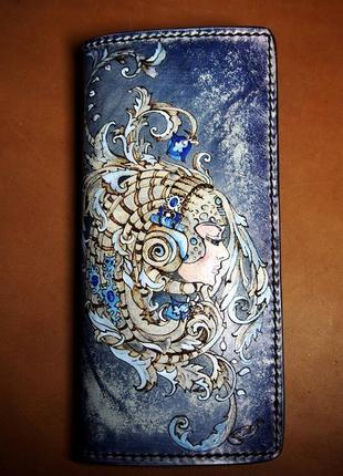 Женский кошелек девушка, синий кошелек, вместительный кошелек1 фото
