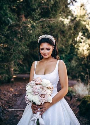 Свадебный белый обруч с керамическим жемчугом, тиара для невесты, ободок с жемчугом8 фото