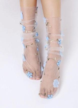 Носки носочки шкарпетки фатинові з вишивкою флористичний мотив нові