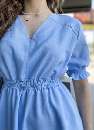 Платье женское летнее льняное льняное лен легкое натуральное ткань ге парит голубое1 фото