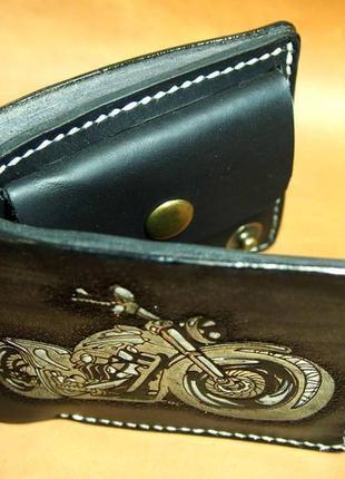 Мужской кошелек байк, мужское портмоне, черный бумажник,мужской кожаный кошелек2 фото