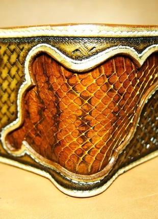 Гаманець совставкой зі шкіри змії, коричневий гаманець, гаманець2 фото