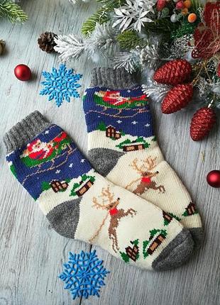 Шерстяні новорічні жіночі шкарпетки із овечої шерсті на новий рік « котики», р. 38-40