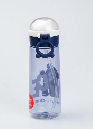Пляшка для води 620 мл з трубочкою багаторазова синя3 фото