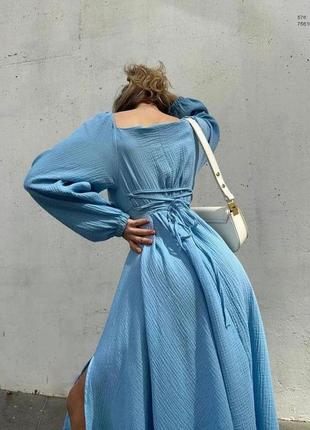 Голубое платье из смеси муслина2 фото