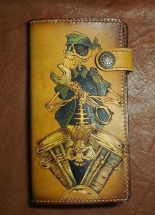 Кожаный тревел кошелёк, мужской кошелёк механику, подарок механику1 фото