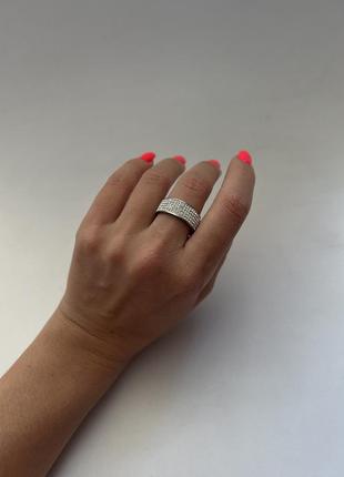 Кольцо дорожка из камней , широкое кольцо серебро1 фото