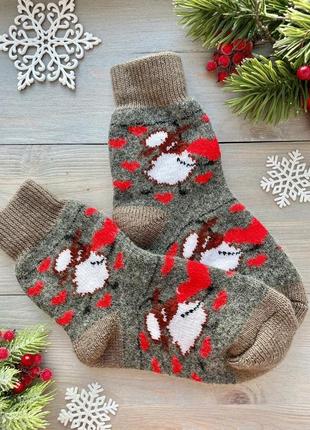 Жіночі новорічні шкарпетки в‘язані шерстяні носки із овечої вовни « овечки сірі», 36-40 р