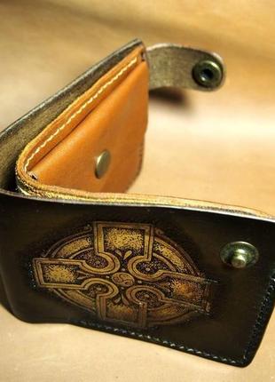 Мужской кошелек, кошелек с кельтским рисунком, кельтский крест на портмоне, мужское портмоне3 фото