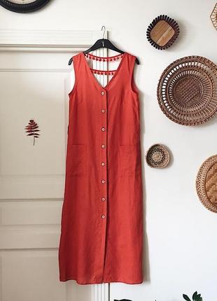 Платье-халат с открытой спинкой, с деревянными пуговками и поясом. огромная палитра оттенков льна2 фото