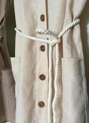 Платье-халат с открытой спинкой, с деревянными пуговками и поясом. огромная палитра оттенков льна4 фото