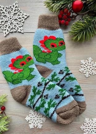 Підліткові дитячі новорічні шкарпетки теплі зимові носки « дракон блакитний», р.33-36,  17-21 см