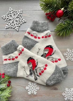 Сліди жіночі шерстяні новорічні носки шкарпетки із овечої вовни теплі зимові в'язані р.37-40