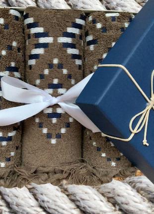 Подарунковий набір із двох жаккардових рушників khaki туреччина 🔥🔥🔥2 фото