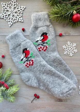 Шерстяні жіночі новорічні шкаретки теплі носки в'язані кролик + вівця р. 35-39 " снігурі сірі"1 фото