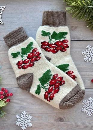 Жіночі шерстянішкарпетки новорічні теплі носки зимові з овечої вовни ,р. 36-40 " калина"1 фото