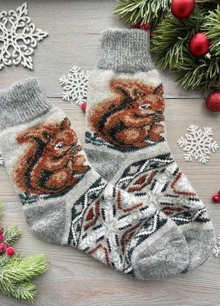 Шкарпетки новорічні жіночі шерстяні теплі в'язані носки із овечої шерсті р. 36-39 " сіра білочка
