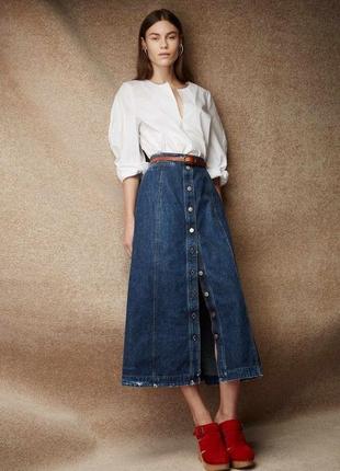 Джинсова спідниця міді на ґудзиках розмір xs (6) юбка джинс