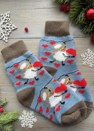 Жіночі шкарпетки новорічні шерстяні теплі в‘язані носки зимові « овечки сині», р. 36-40