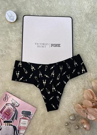 Трусики стринги victoria’s secret xs s m бесшовные черные с шампанским   оригинал виктория сикрет