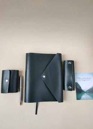 Кожаный подарочный комплект ( набор): планер, ключница, картхолдер, ручка, коробка1 фото