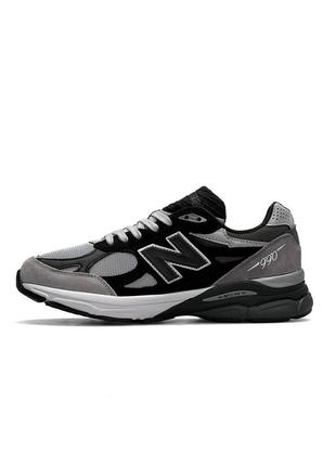 Кроссовки мужские беговые new balance 990 v3 gray black черные качественные кроссовки нью баланс демисезонные
