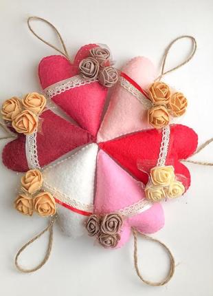 Сердечки-валентинки из фетра,подарки ко дню влюблённых