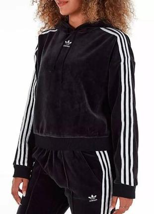 Укороченный велюровый худи adidas, кроп m-l2 фото