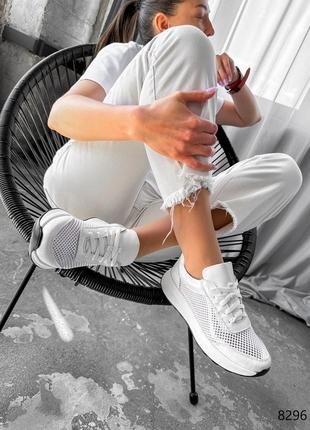 Классные дышащие кожаные белые кроссовки сеточка с сеточкой10 фото