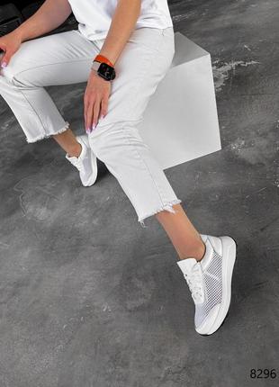 Классные дышащие кожаные белые кроссовки сеточка с сеточкой4 фото