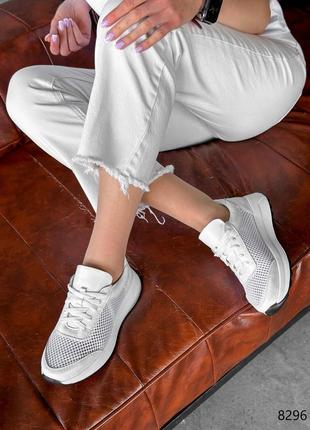 Классные дышащие кожаные белые кроссовки сеточка с сеточкой6 фото
