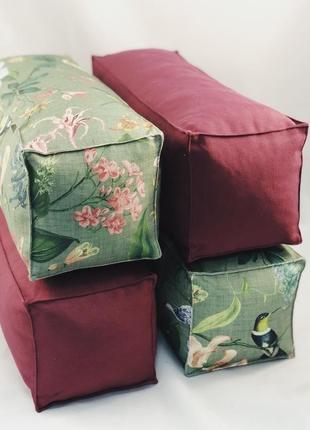 Подушка диванная гипоаллергенная. подушка-валик. прямоугольная зеленая подушка. птицы колибри.6 фото