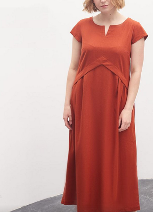 Платье из льна джульетта season с завышенной талией оранж4 фото